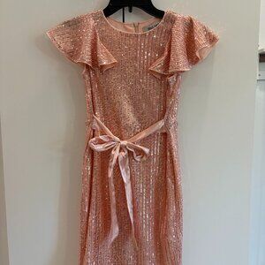 Grace Karin Girils Blush Sequin Dress Short Flutter Sleeve Sz 12, EUC